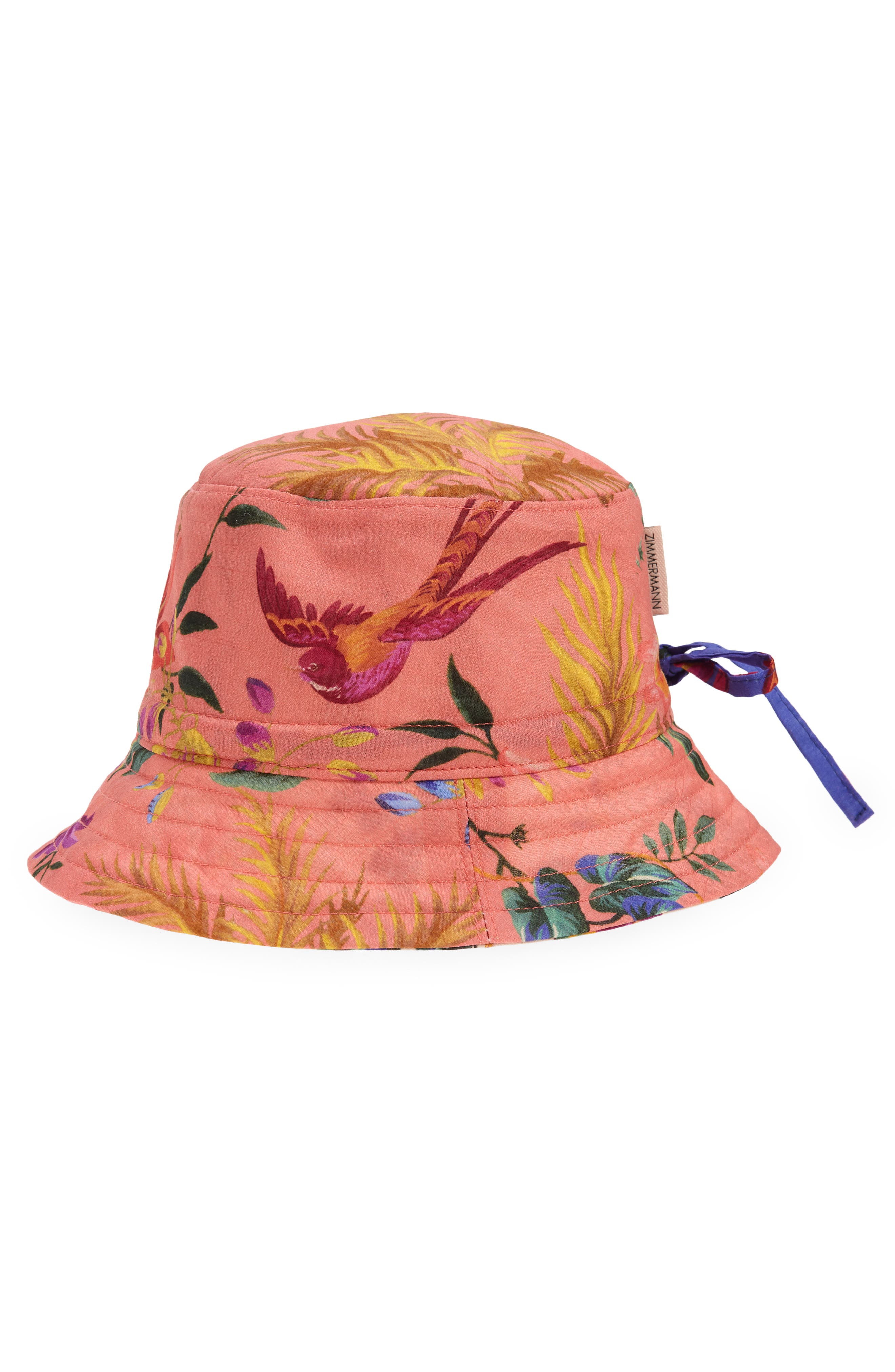 Zimmermann Kids' Floral Cotton Bucket Hat in Coral Floral at Nordstrom