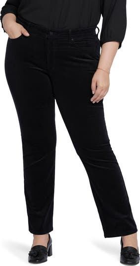 Marilyn Straight Pants In Plus Size In Stretch Linen - Black Black