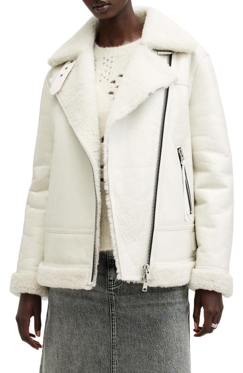 Shop Allsaints Sola Genuine Shearling Moto Jacket In White