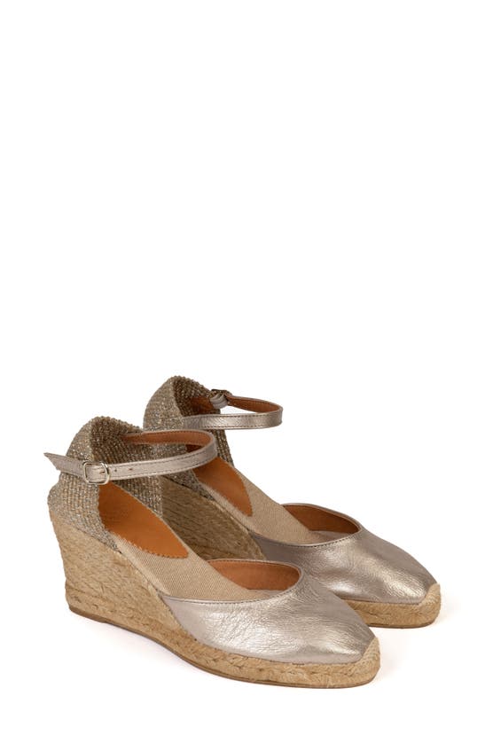 Shop Penelope Chilvers Metallic Espadrille Wedge In Pewter