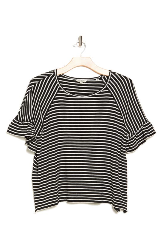 Max Studio Short Sleeve Textured Knit T-shirt In Black/ Ivory Stripe