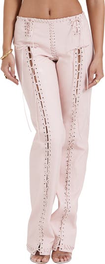 HOUSE OF CB Elliott Lace Up Faux Leather Pants | Nordstrom