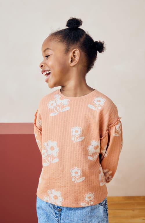 Shop Next Kids' Floral Balloon Sleeve Cotton Knit Top In Pink