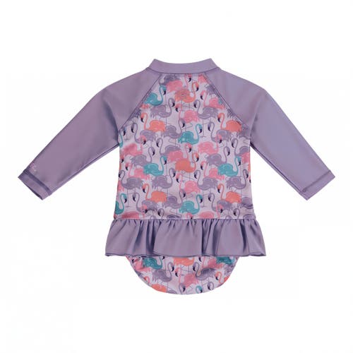 Uv Skinz Long Sleeve Ruffled Swim Suit In Fancy Flamingos