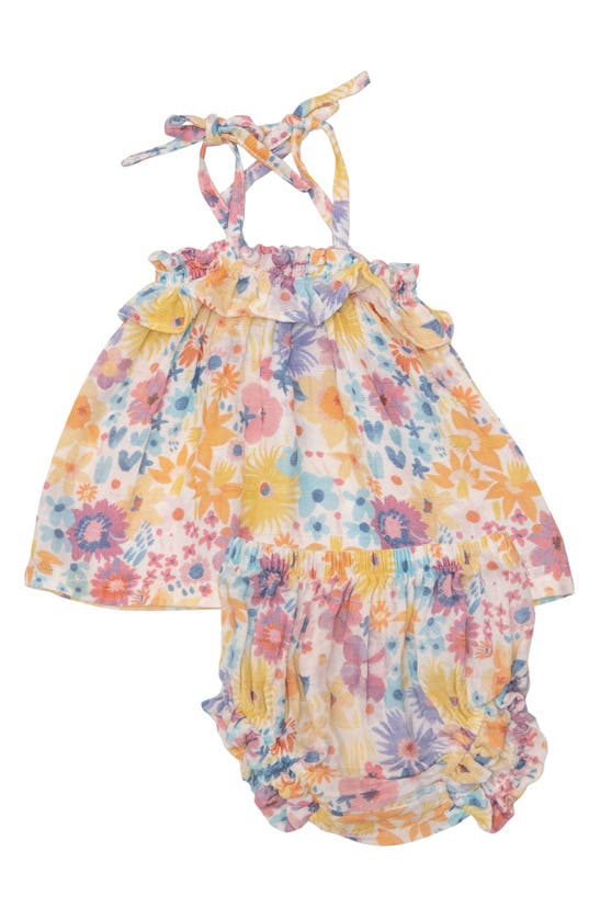 Angel Dear Babies' Painty Bright Floral Organic Cotton Dress & Bloomers Set In Multi