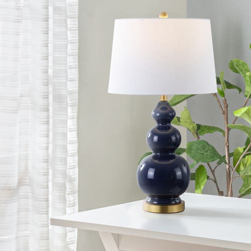 Jonathan Y Bowen Contemporary Transitional Ceramic Gourd Led Table Lamp In Navy