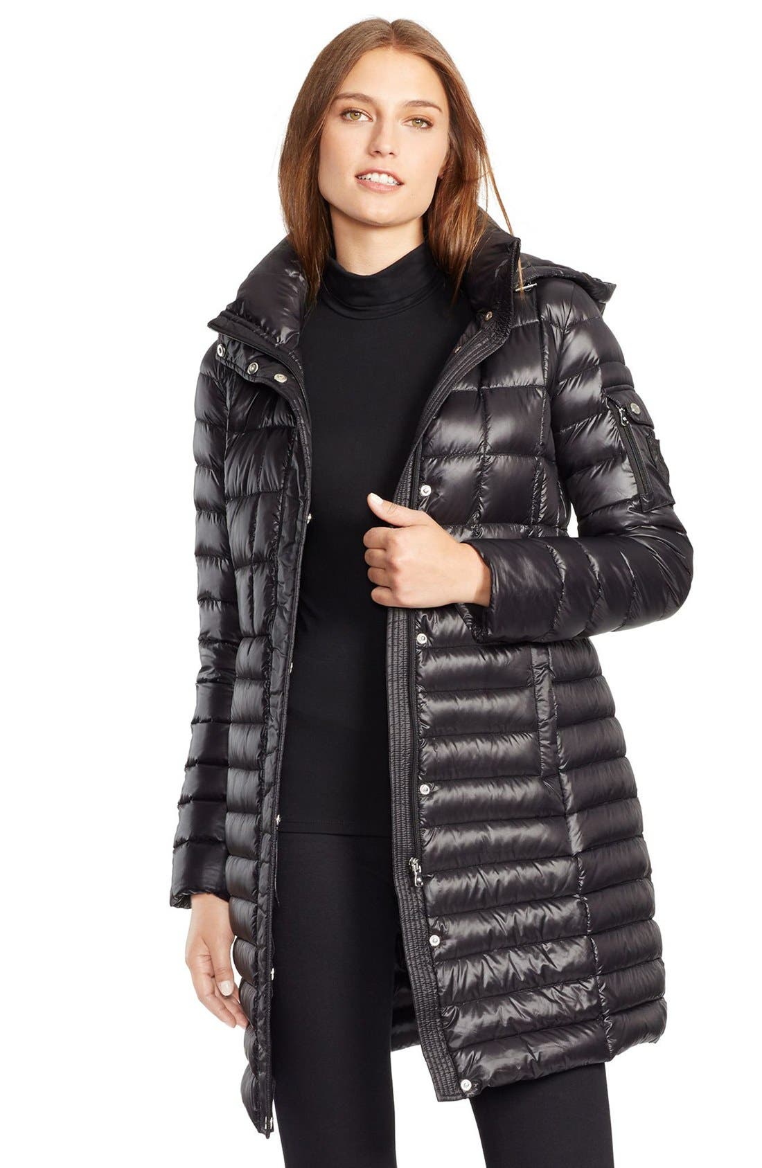 packable down coat with detachable hood