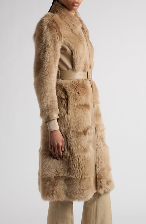 Shop Tom Ford Soft Shearling & Leather Belted Coat In Jb020 Honey Beige