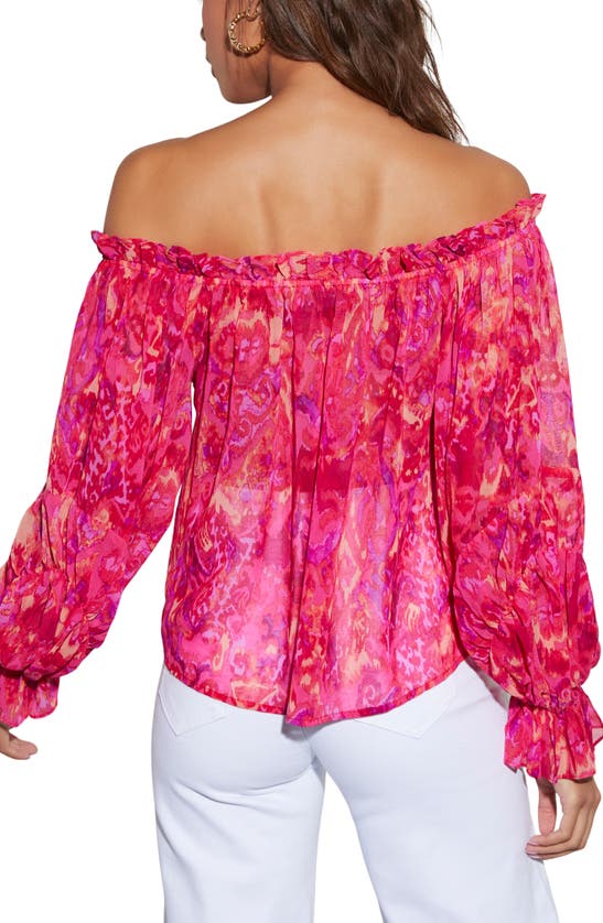 Shop Vici Collection Veronica Off The Shoulder Chiffon Top In Fuchsia