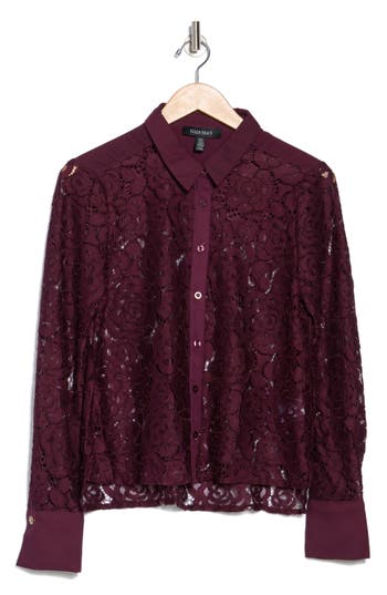 Ellen Tracy Lace Button-up Shirt In Winetasting Paisley