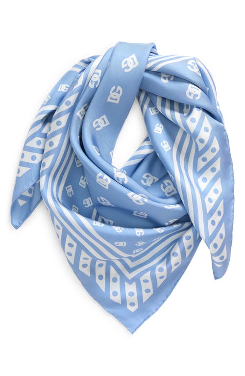 Dolce & Gabbana Silk Twill Foulard With All-over Dg Logo Print (90x90) In Light Blue