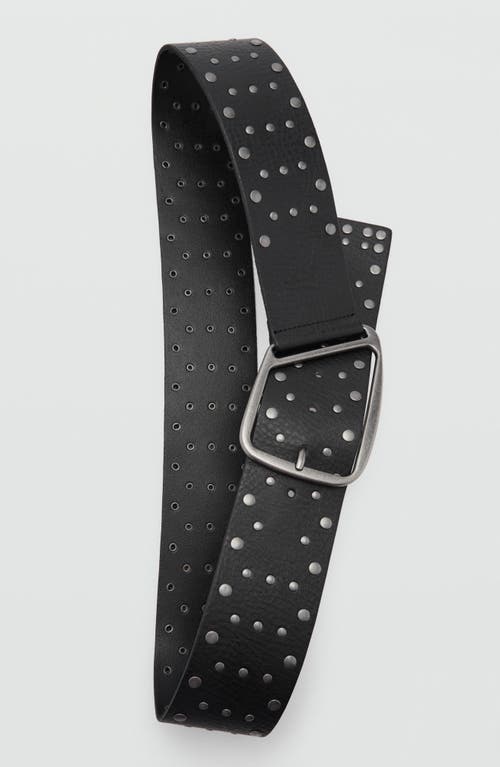 Shop Mango Stud Leather Belt In Black