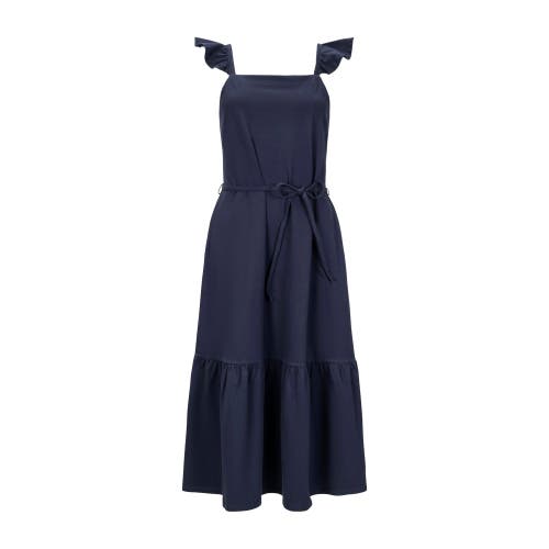 Hope & Henry Organic Flutter Sleeve Knit Flounce Hem Midi Dress In Navy Flutter Sleeve