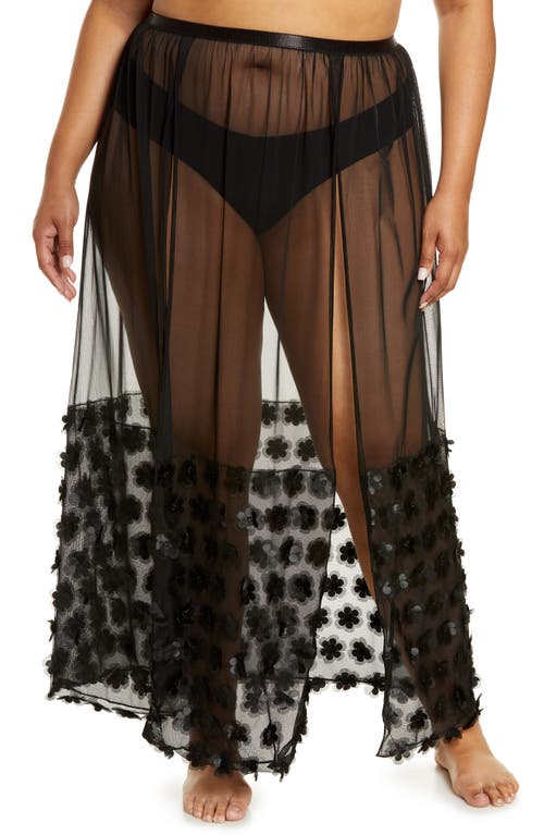 Coquette Floral Appliqué Hem Mesh Skirt in Black