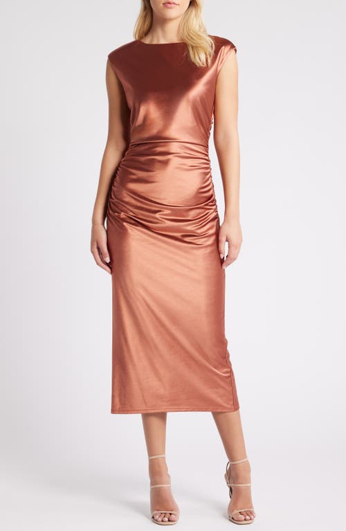 Shop Chelsea28 Metallic Satin Midi Dress In Bronze