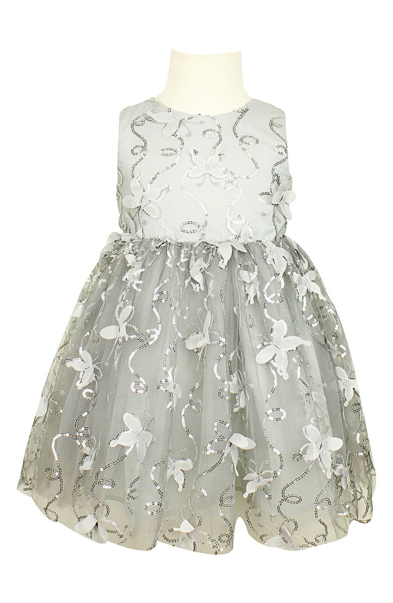 POPATU Butterfly Sequin Tulle Party Dress, Main, color, SILVER/ BLACK