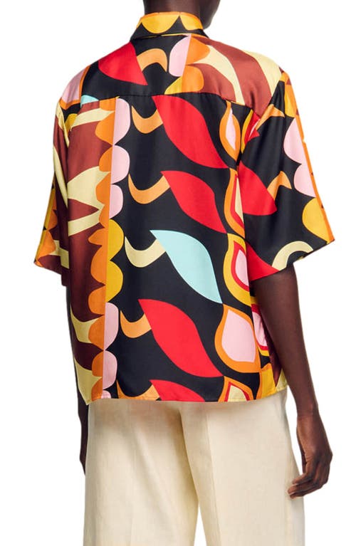 Shop Sandro X Louis Barthélemy Abena Print Silk Button-up Shirt In Black/orange Multi