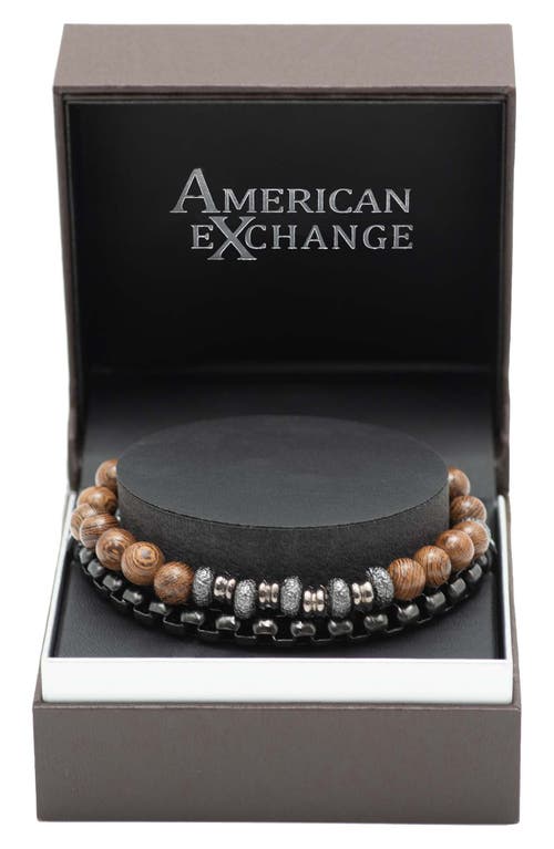 Shop American Exchange Beige Silver Beaded Bracelet In Brown/gun
