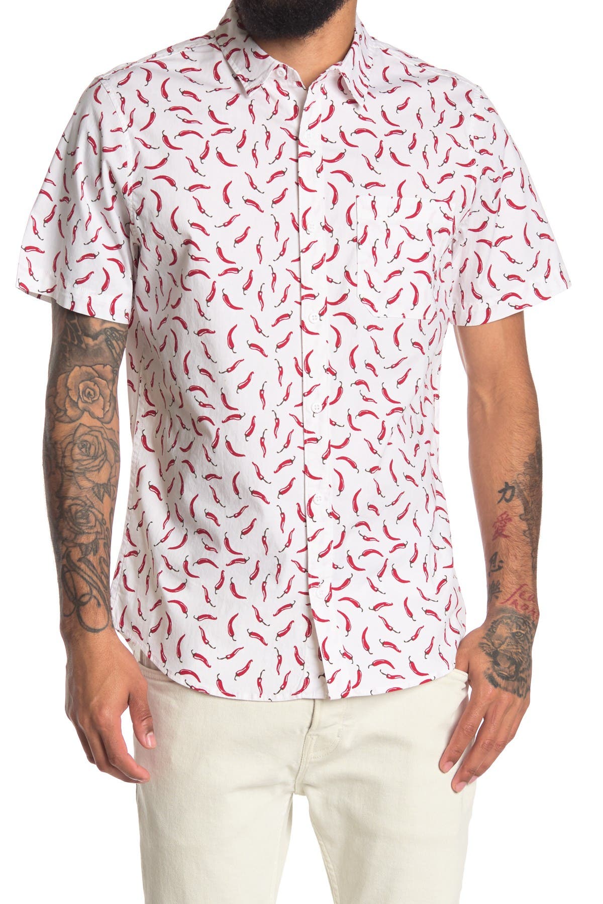 Abound Food Print Short Sleeve Shirt In White