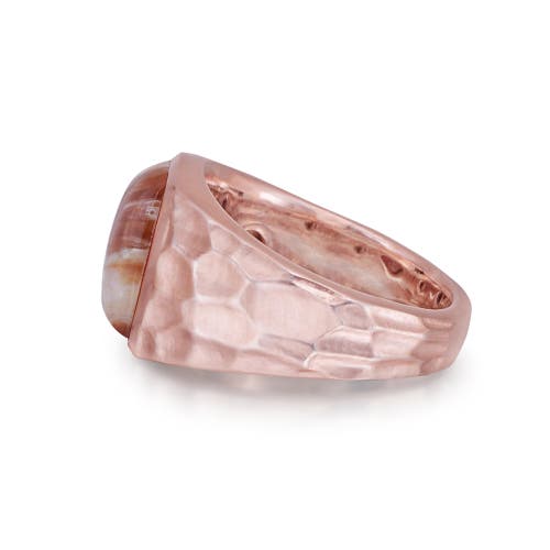 Luvmyjewelry Red Lace Agate Sterling Silver Textured Men Signet Ring In 14kt Rose Gold Vermeil
