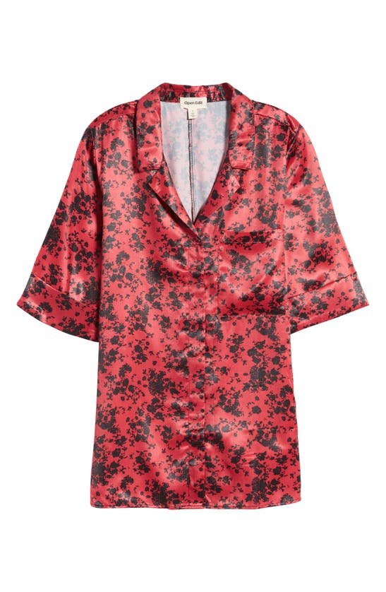 Open Edit Satin Camp Shirt In Red Black Jardin Floral ModeSens