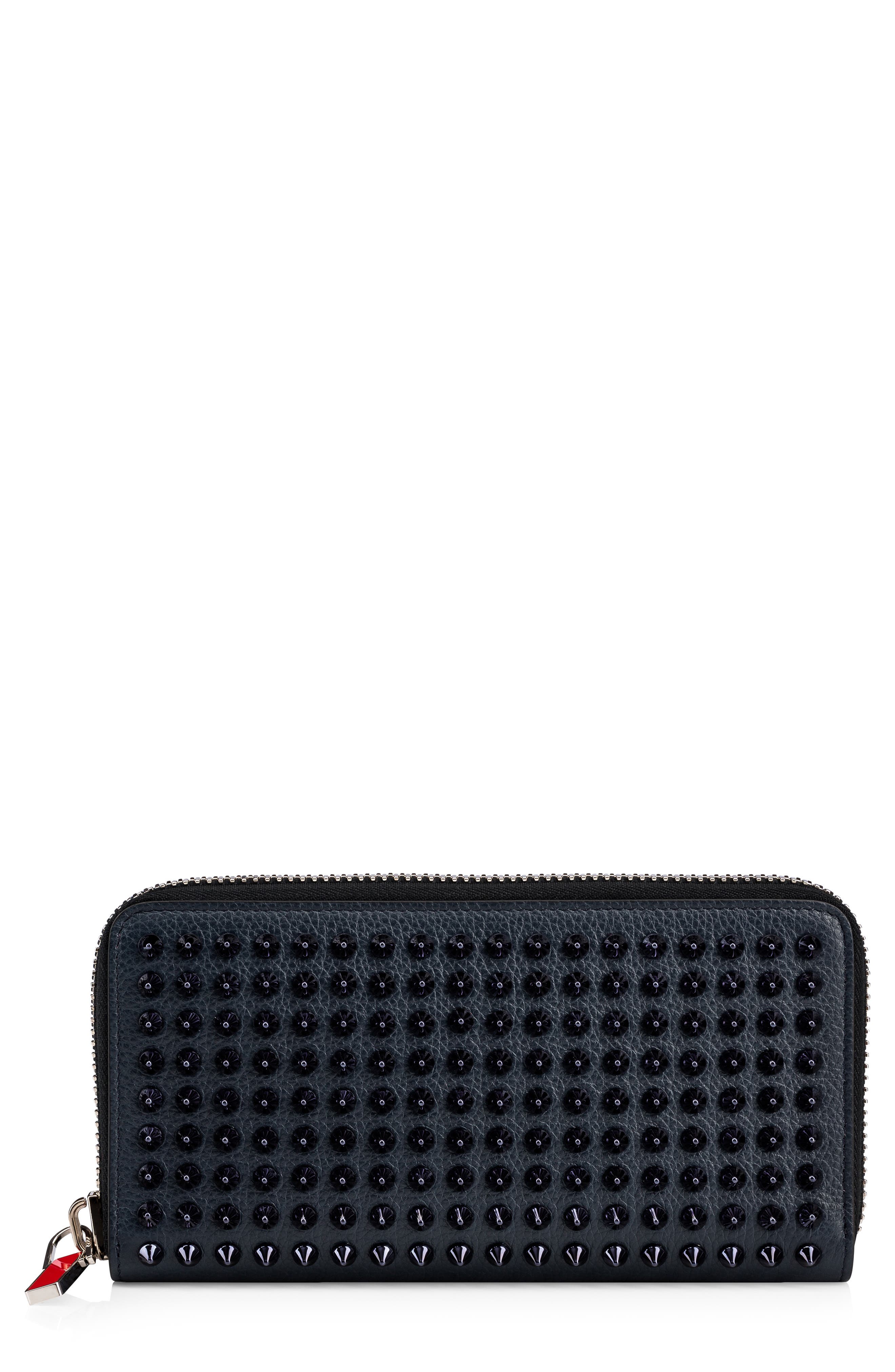 Christian Louboutin Panettone Spikes Calfskin Zip Wallet in Navy/Navy at Nordstrom