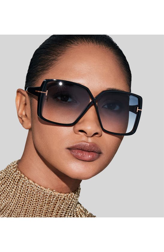 Shop Tom Ford Yvonne 63mm Oversize Gradient Butterfly Sunglasses In Shiny Black / Grad Smoke