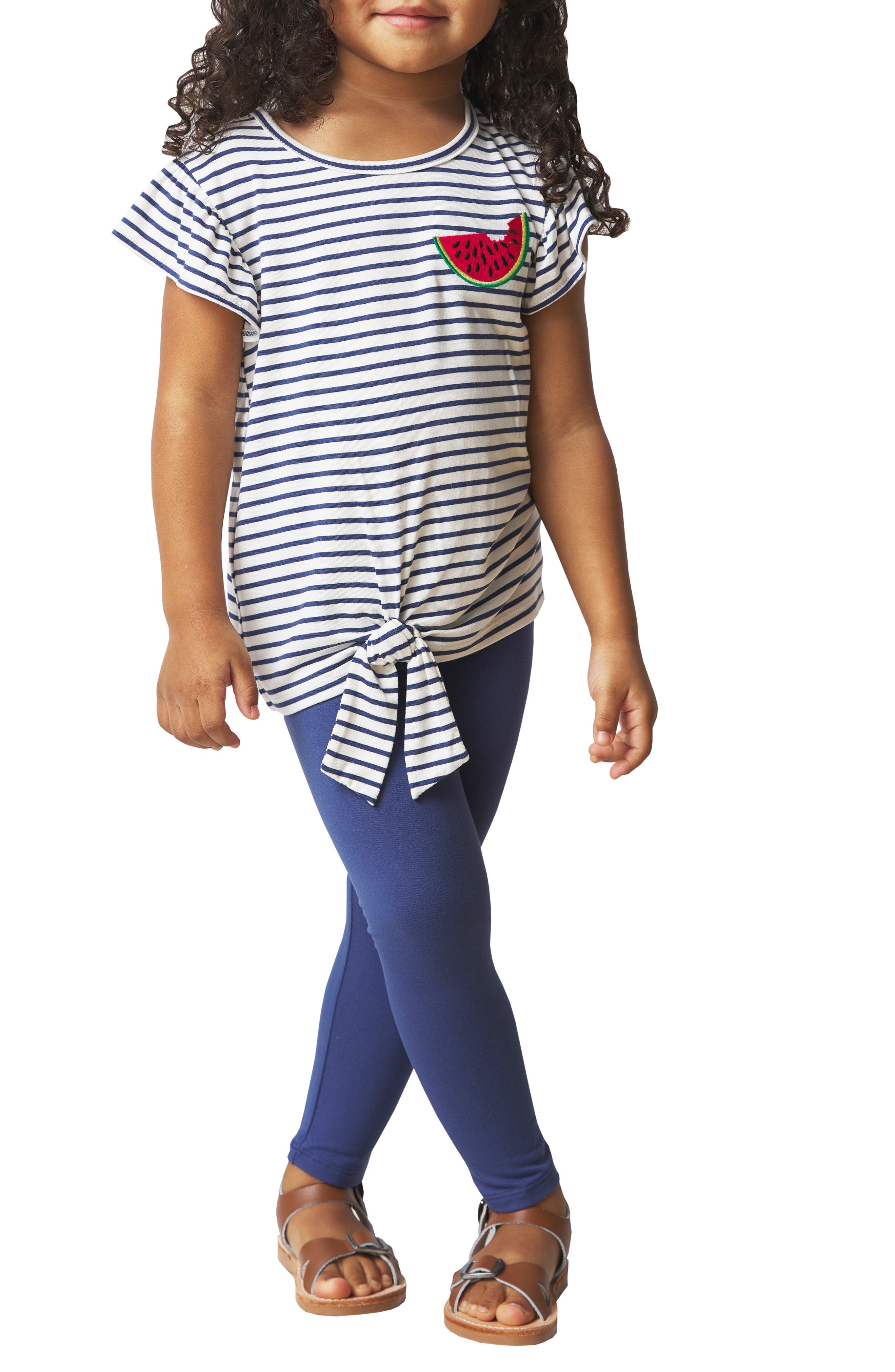 French Connection Kids' Tie Front Watermelon Top & Leggings Set In Blue