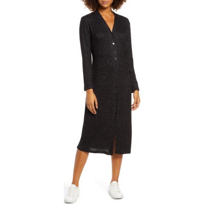 Fraiche By J Button Front Midi Dress, Black