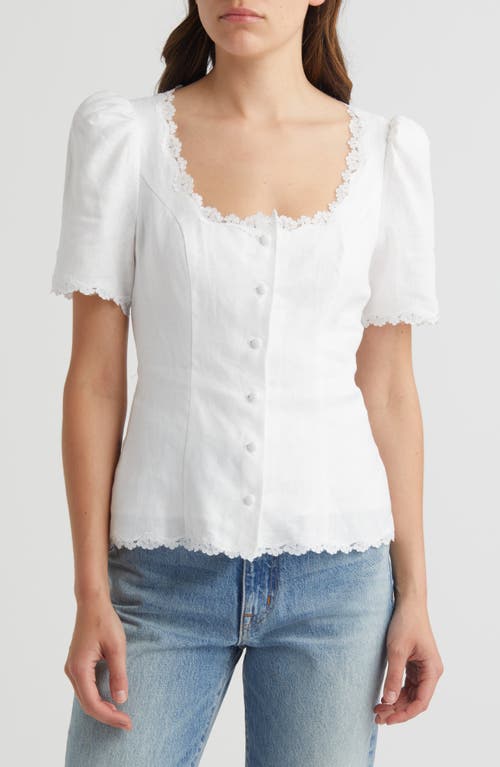 Anabella Linen Button-Up Top in White