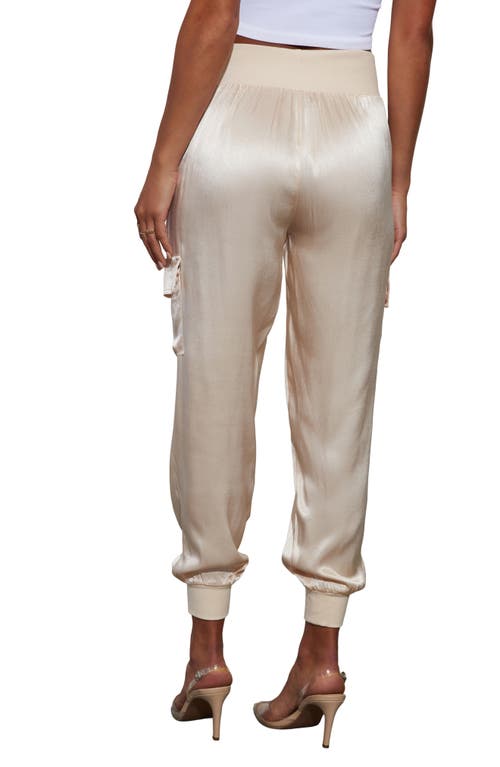 Vici Collection Luxe Look Satin Cargo Joggers In Champagne