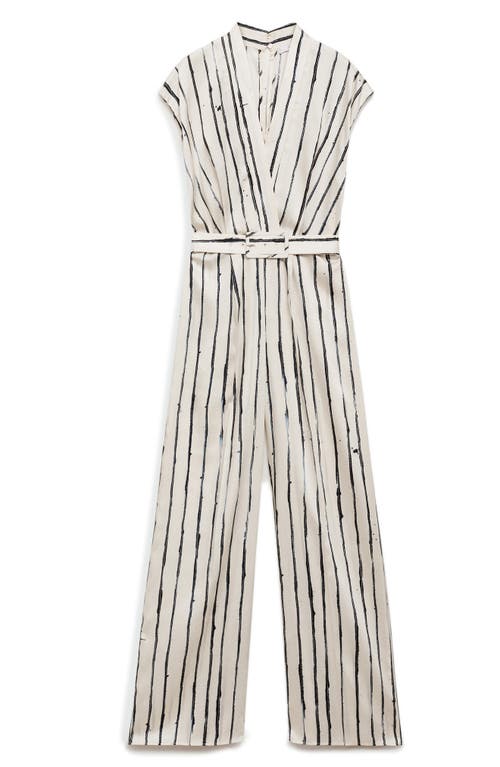 Shop Mango Stripes Wide Leg Satin Jumpsuit In White