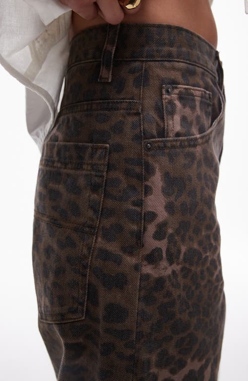 Shop Topshop Print High Waist Wide Leg Baggy Jeans In Brown