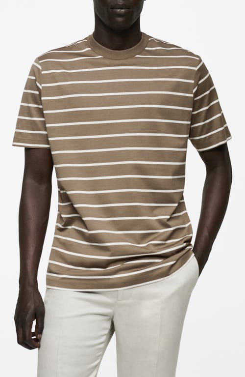 Shop Mango Stripe Cotton T-shirt In Khaki