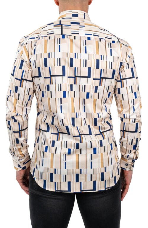 Maceoo Fibonacci Abstract Print Contemporary Fit Button-up Shirt In Brown