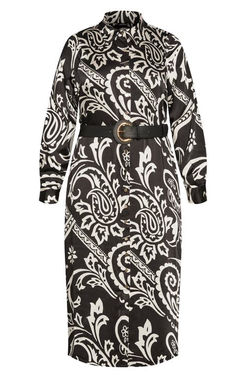 Shop City Chic Sienna Paisley Print Long Sleeve Shirtdress