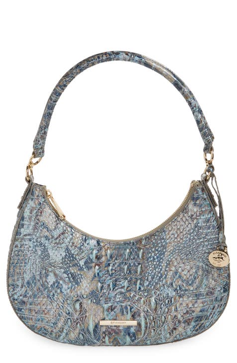 Brahmin Lorelei Croc Embossed Leather Shoulder Bag in Gray