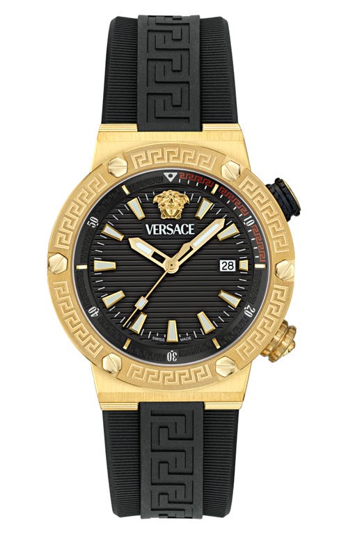 Versace Greca Diver Silicone Strap Watch, 43mm In Ip Yellow Gold