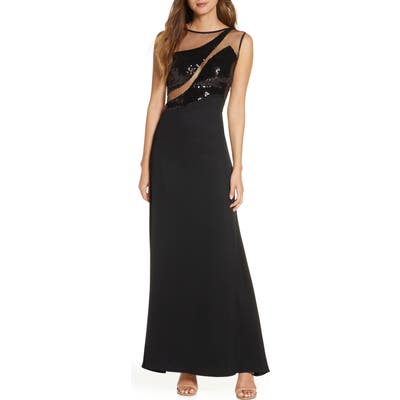 Sho Sequin Mesh Cutout Gown, Black