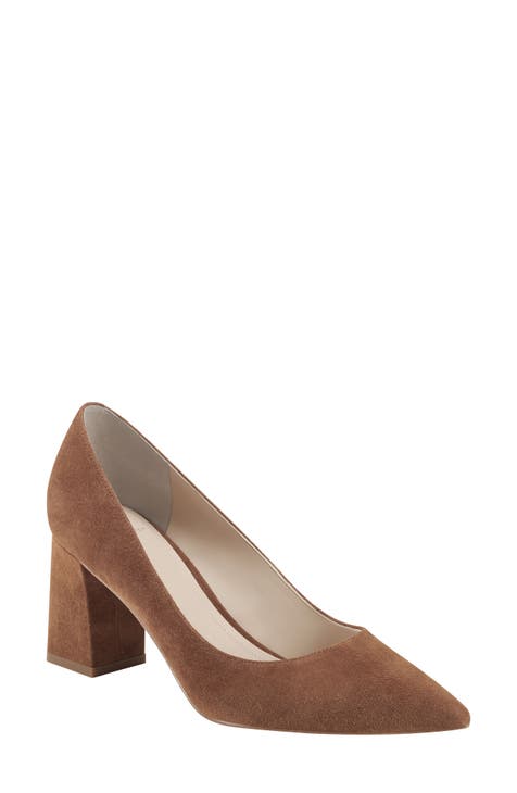 The brown suede block heel you need for the office  Block heels outfit, Brown  heels outfit, Suede heels outfit