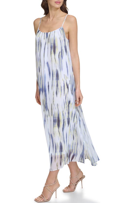 Shop Dkny Print Sleeveless Chiffon Dress In White/ Inky Blue Multi