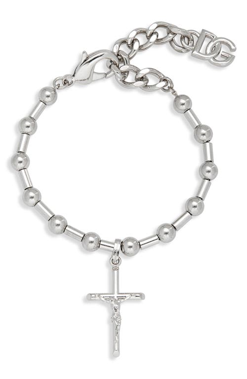 Shop Dolce & Gabbana Dolce&gabbana Cross Bead Bracelet In Argento/palladio