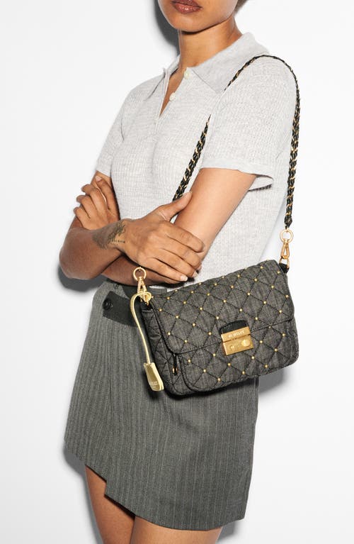 Mz Wallace Small Crosby Lock Quilted Denim Crossbody Bag In True Charcoal Denim