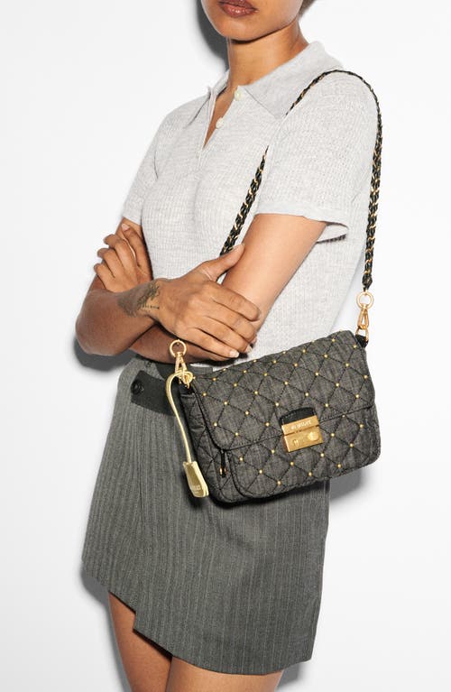 Shop Mz Wallace Small Crosby Lock Quilted Denim Crossbody Bag In True Charcoal Denim