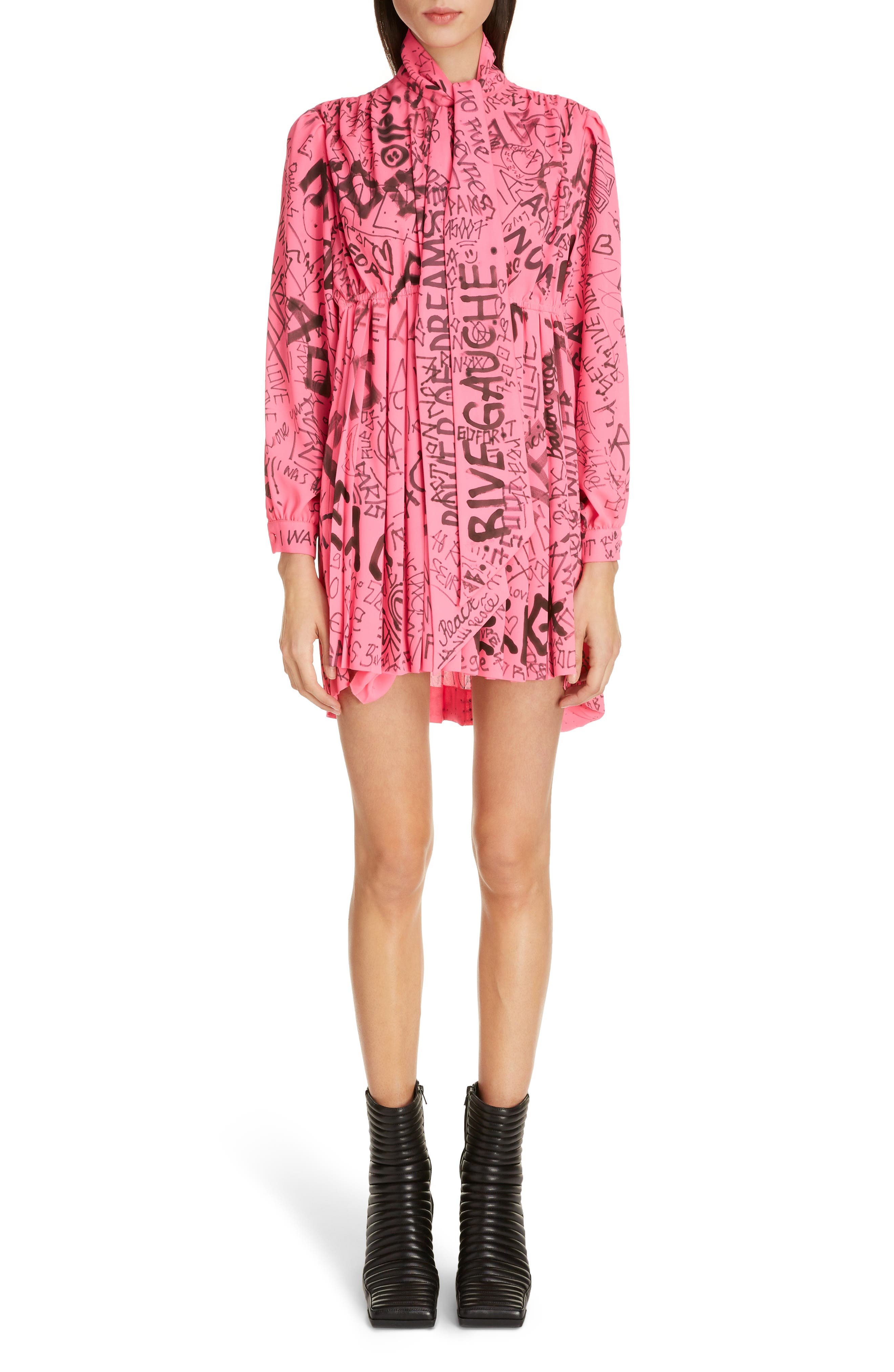 balenciaga pink graffiti dress