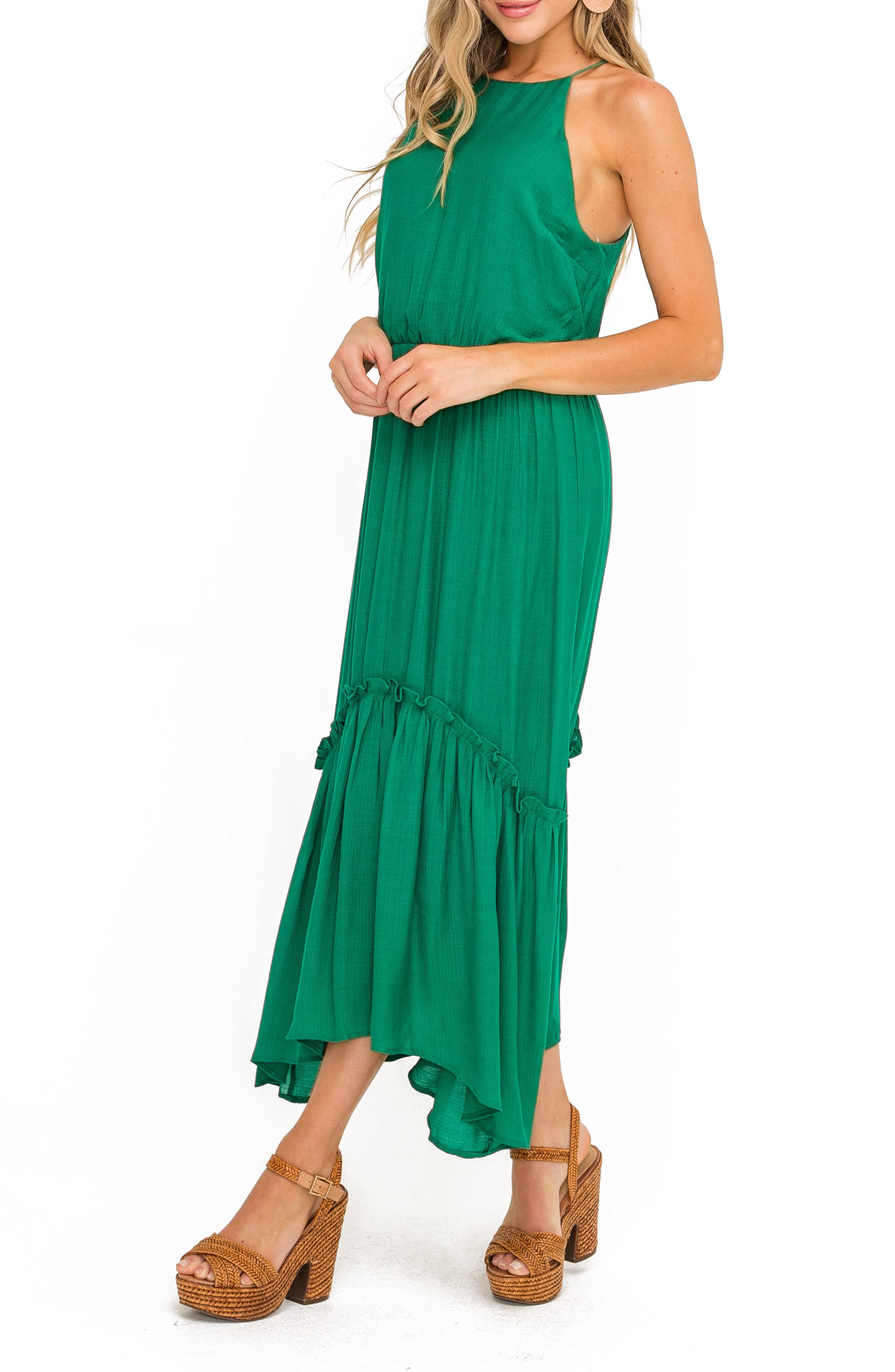 green halter maxi dress