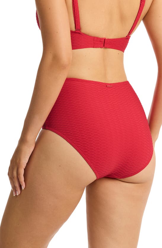 Shop Sea Level Honeycomb High Waist Bikini Bottoms In Red