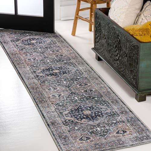 Jonathan Y Alacati Ogee Medallion Machine-washable Area Rug In Dark Green/dark Beige