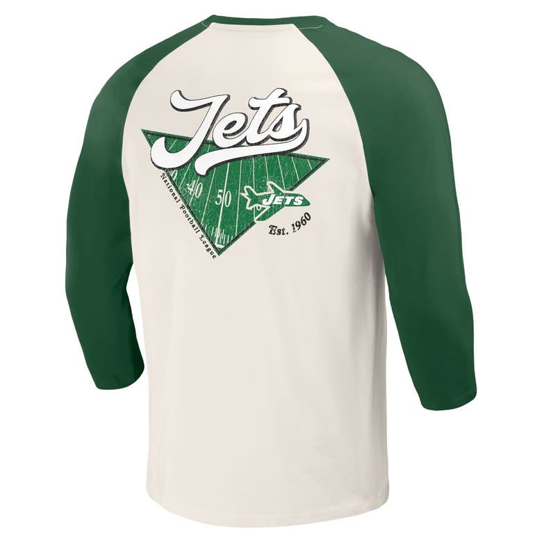 Shop Darius Rucker Collection By Fanatics Kelly Green/white New York Jets Raglan 3/4 Sleeve T-shirt