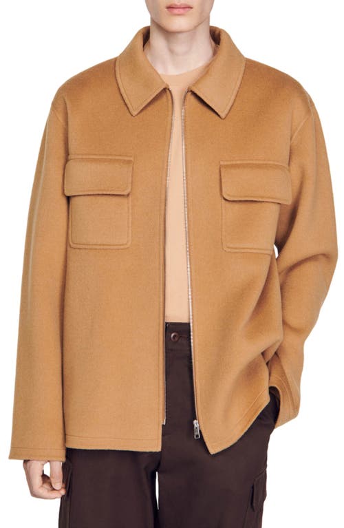 sandro Betanew Wool Blend Jacket Camel at Nordstrom,